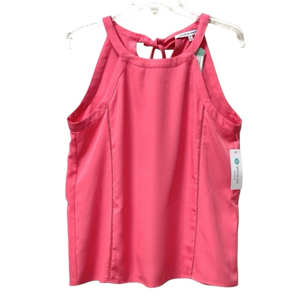 NWT Collective Concepts Coral Pink Halter Top Ladder Lace Trim Blouse, Size M